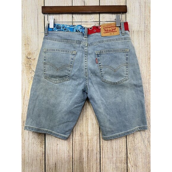 Upcycled Patchwork Denim Shorts Jorts OOAK Levis 502 Youth Sz 14 28W Boho Hippie - Picture 6 of 9